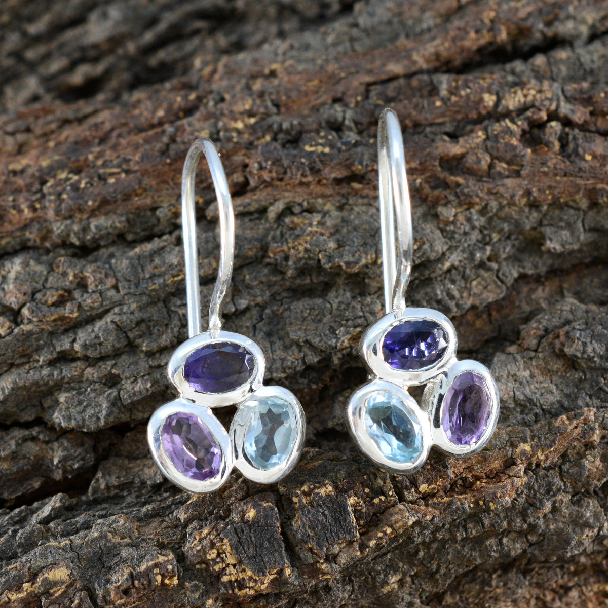 Multi-French-Rosa-Trilogy-Dangle-multicolor-Sterling-Silver-Earring