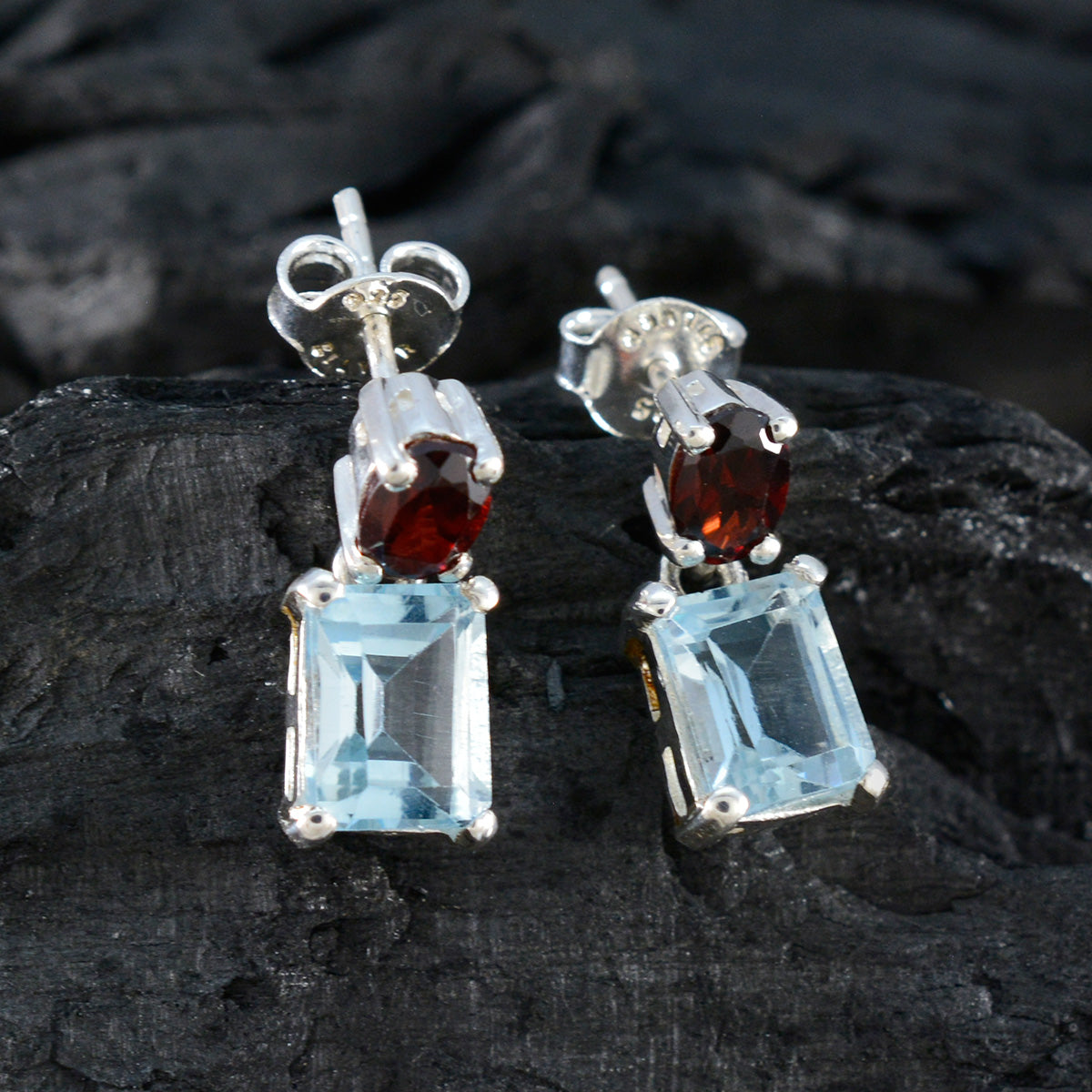 Multi-American-Aaliyah-Toi-et-Moi-Stud-multicolor-925-Sterling-Silver-Earring