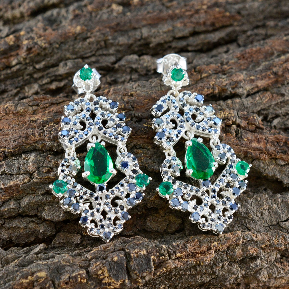 Multi-Indian-Araya-multiple-Stud-multicolor-Silver-Earring