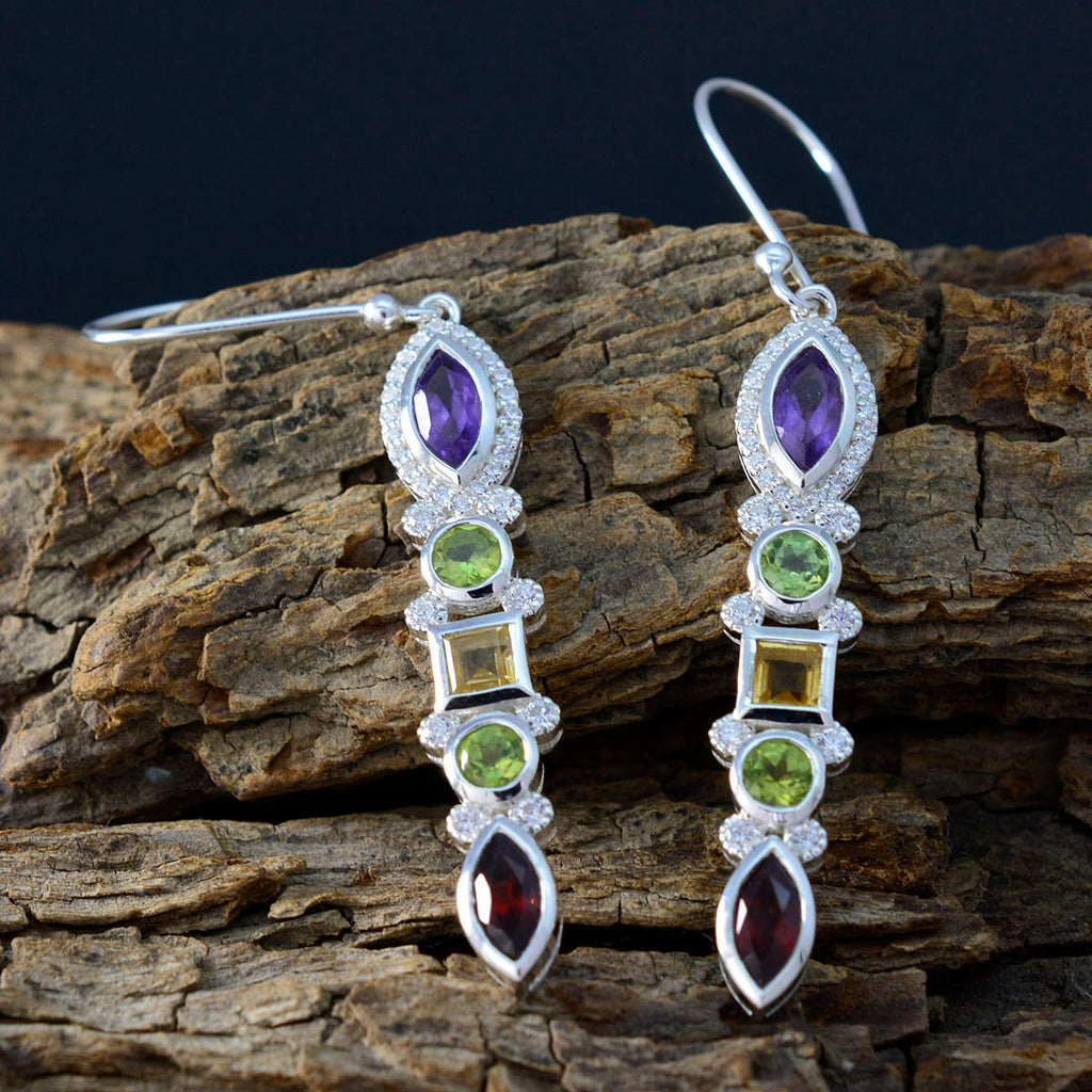 Multi-Egyptian-Ying-multiple-Dangle-multicolor-Silver-Earring