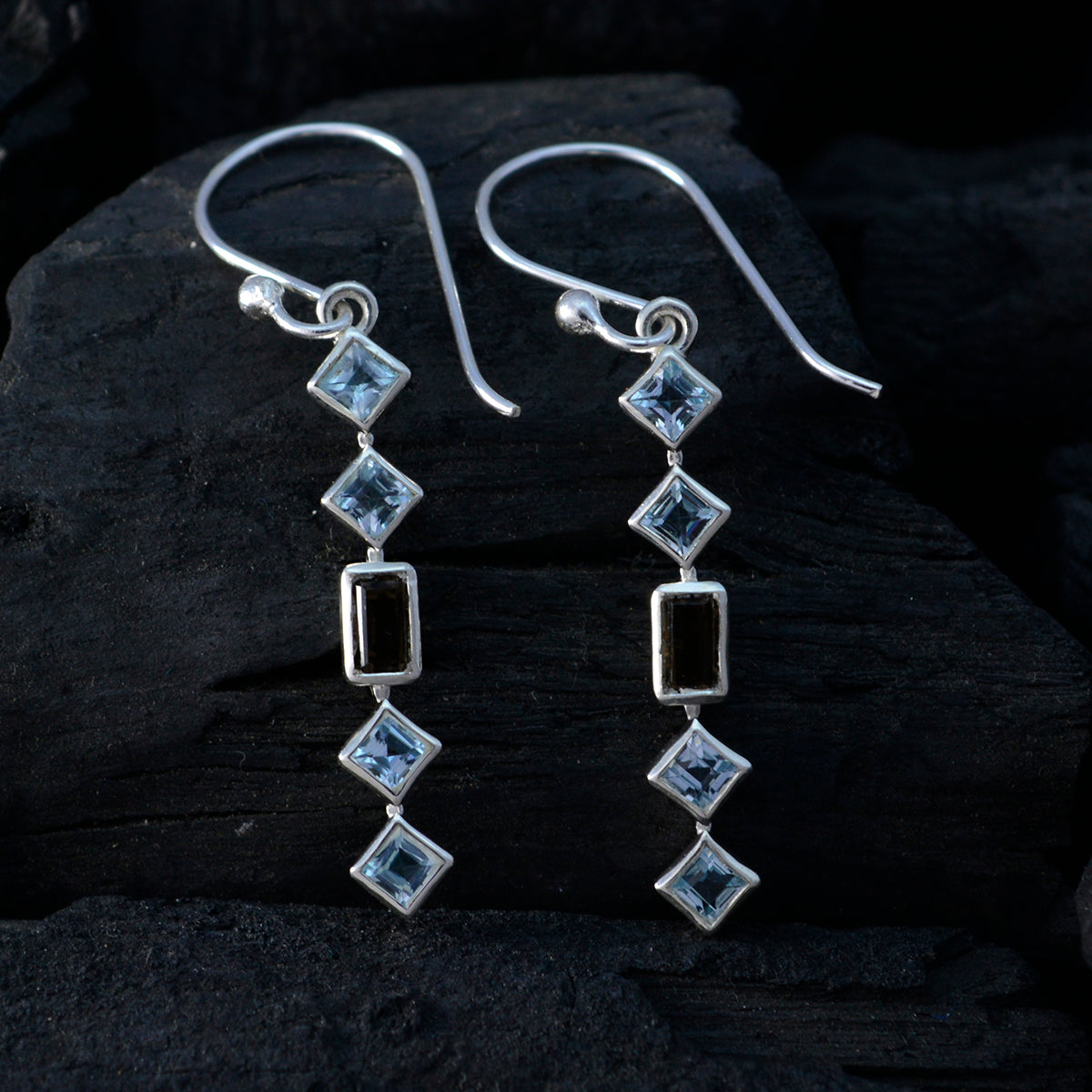 Boucles d'oreilles pendantes multicolores en argent Layla, multi-américaines Image secondaire du produit