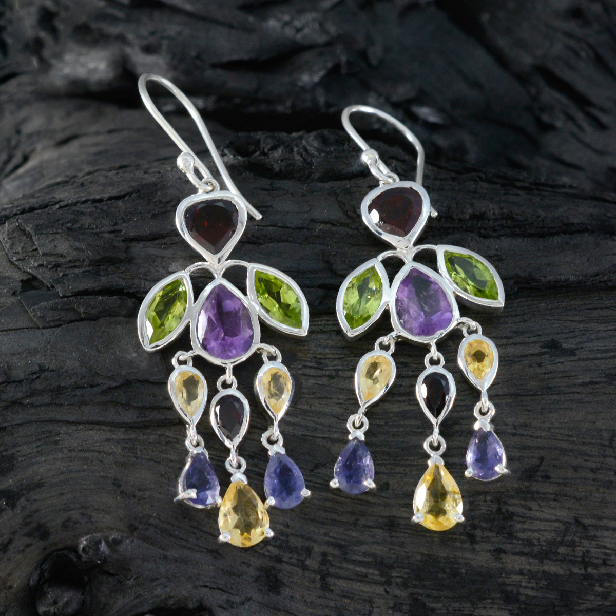 Multi-Latin-American-Rina-multiple-Dangle-multicolor-Silver-Earring