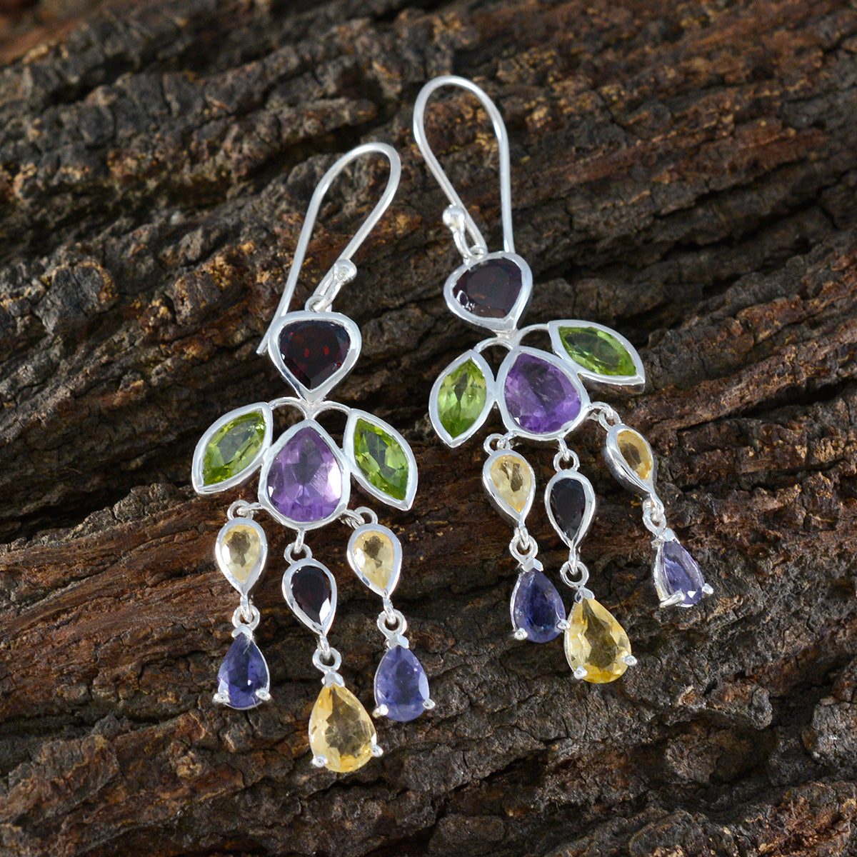 Multi-Latin-American-Rina-multiple-Dangle-multicolor-Silver-Earring