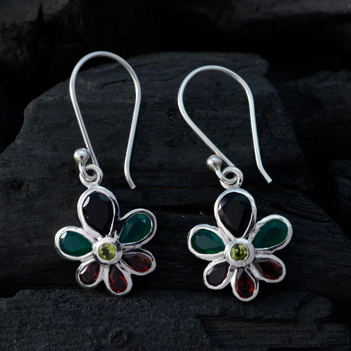 Multi-Australian-Luna-multiple-Dangle-multicolor-Silver-Earring