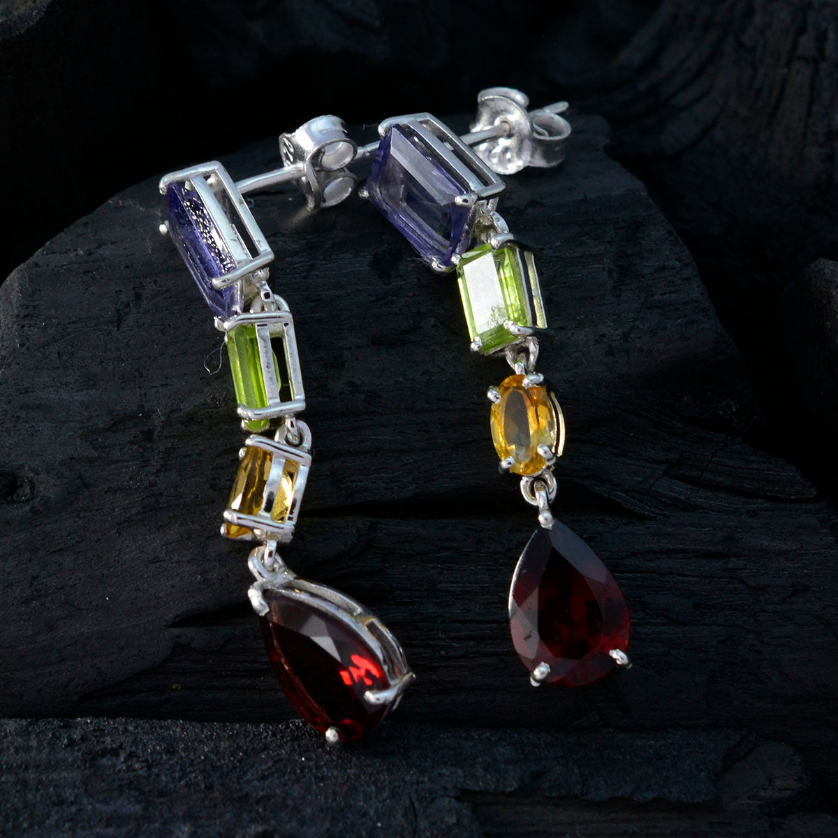 Multi Spanish Marie multiple Dangle multicolor Sterling Silver Earring Secondary image