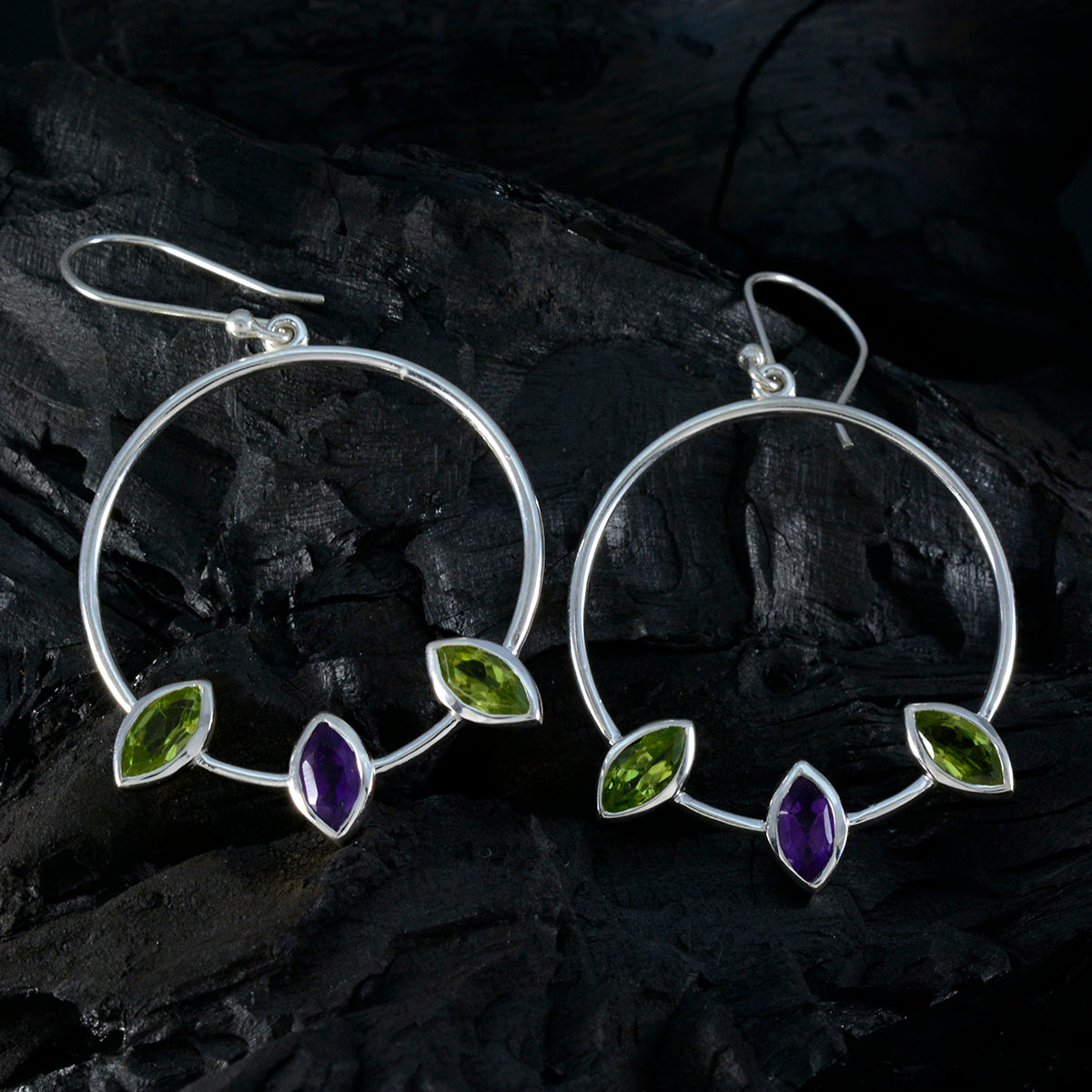 Multi Turkish Luna Trilogy Dangle mehrfarbiger Sterling Silber Ohrring Zweitbild