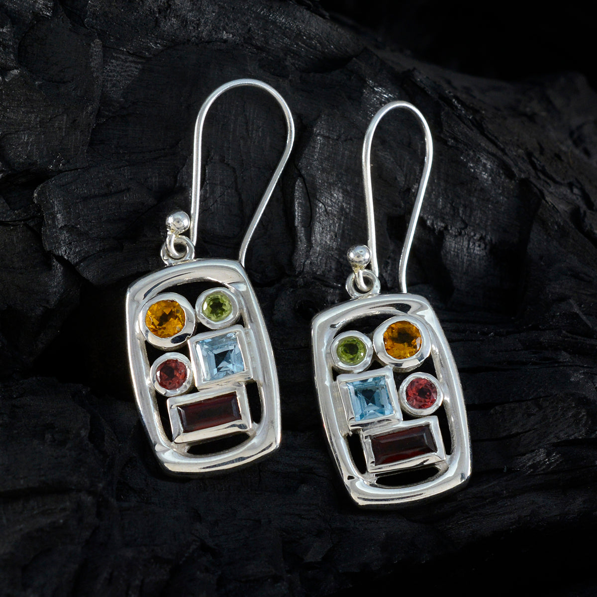 Multi-African-Constanza-Penta-Dangle-multicolor-925-Sterling-Silver-Earring