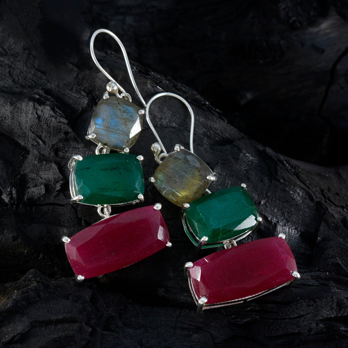 Multi-Russian-Luisa-Trilogy-Dangle-multicolor-Sterling-Silver-Earring