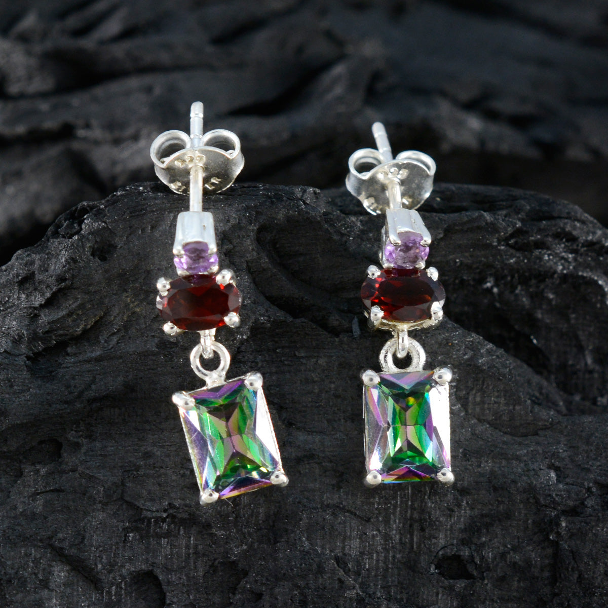 Multifärgat japanskt Addison Trilogy örhänge i sterlingsilver Sekundär produktbild