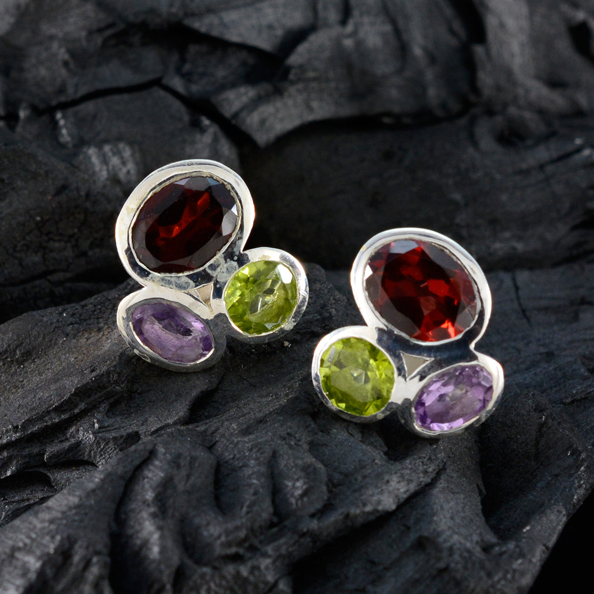 Multi-Egyptian-Hannah-multiple-Stud-multicolor-Silver-Earring