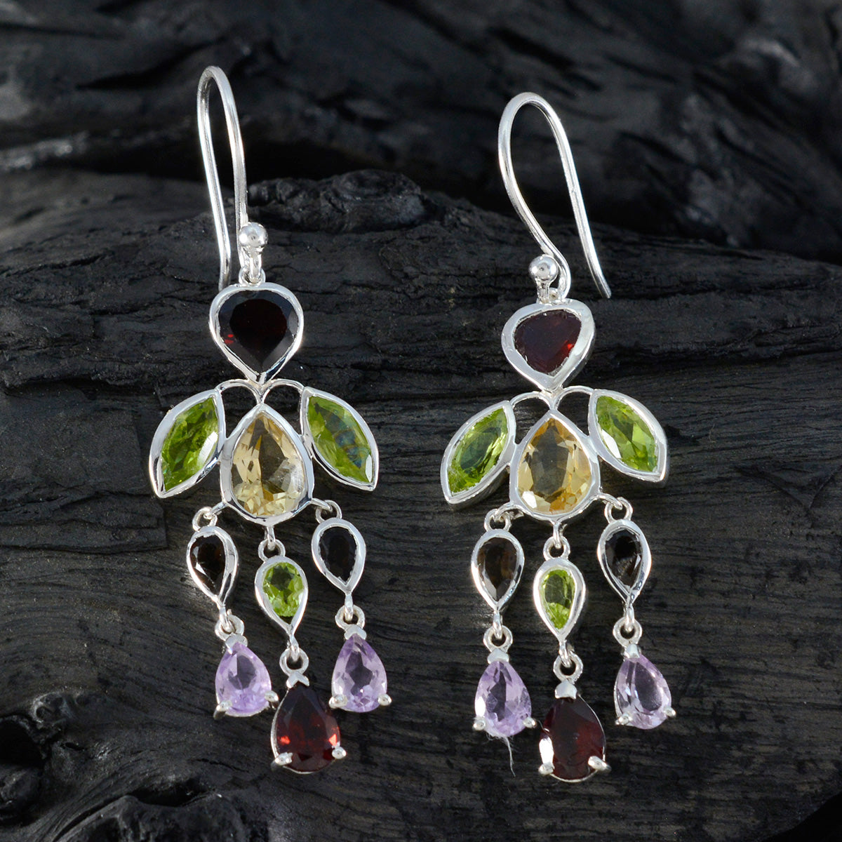 Multi-Japanese-Yuna-multiple-Dangle-multicolor-925-Sterling-Silver-Earring