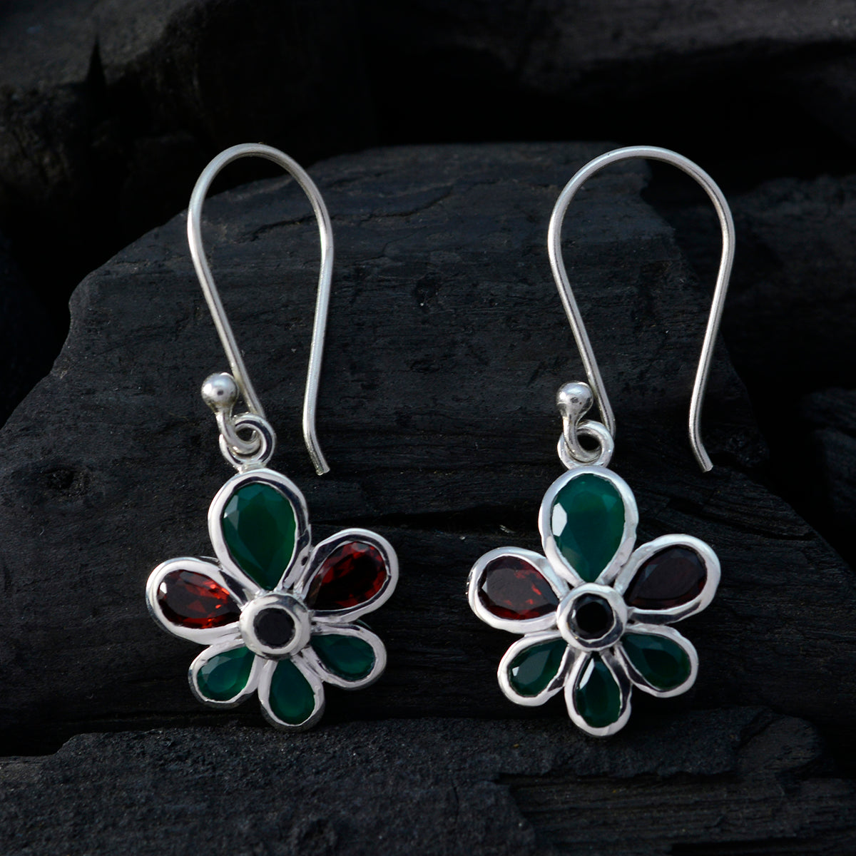 Boucles d'oreilles pendantes multicolores en argent 92,5 avec pendentifs Naomi marocains Image secondaire du produit