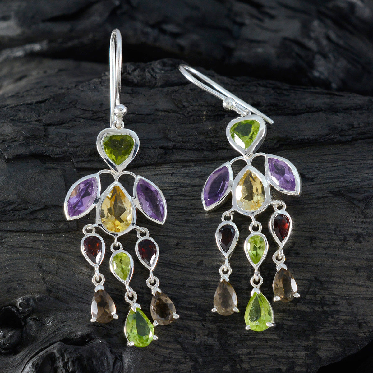 Multi-Turkish-Agustina-multiple-Dangle-multicolor-Silver-Earring