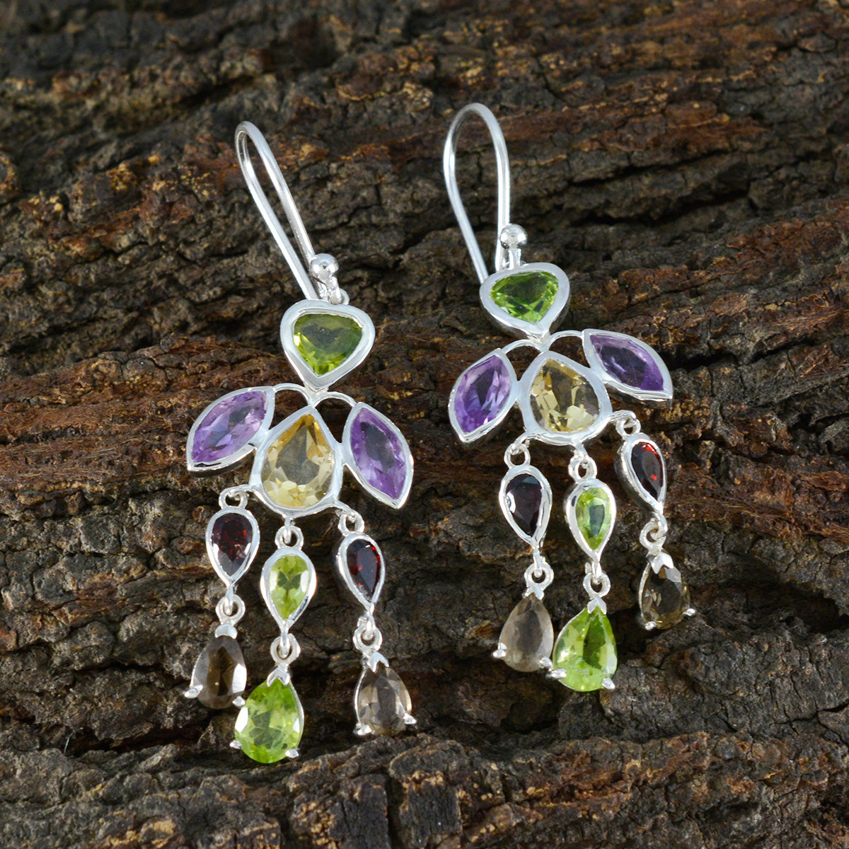 Multi-Turkish-Agustina-multiple-Dangle-multicolor-Silver-Earring