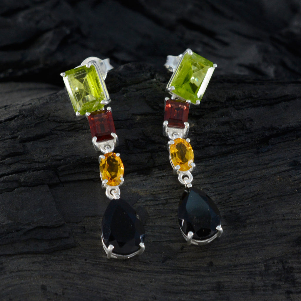 Multi-French-Patricia-quarter-Stud-multicolor-Silver-Earring