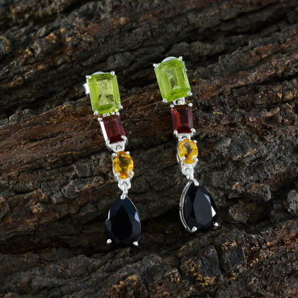 Multi-French-Patricia-quarter-Stud-multicolor-Silver-Earring
