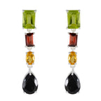 Multi-French-Patricia-quarter-Stud-multicolor-Silver-Earring