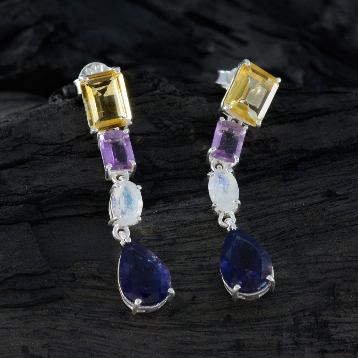 Orecchino multicolore in argento sterling con perno Paula multi-quarto tedesco Immagine secondaria del prodotto