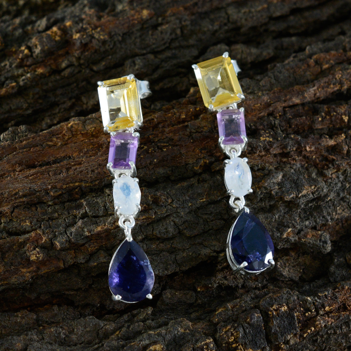 Multi-German-Paula-quarter-Stud-multicolor-Sterling-Silver-Earring