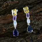 Multi-German-Paula-quarter-Stud-multicolor-Sterling-Silver-Earring