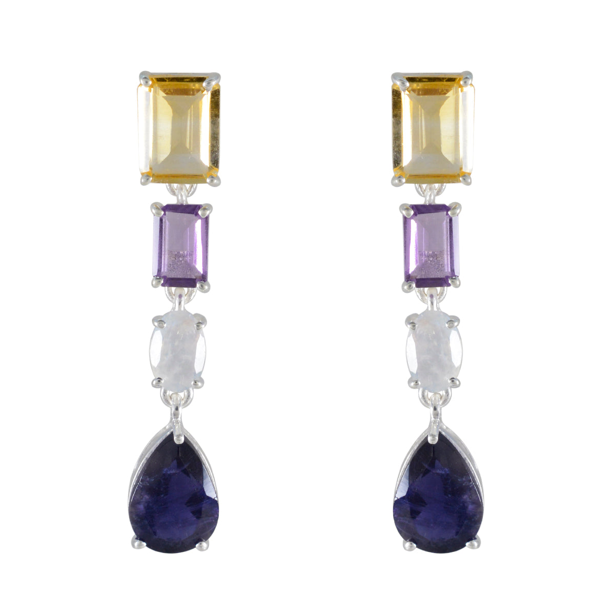 Multi-German-Paula-quarter-Stud-multicolor-Sterling-Silver-Earring Immagine principale del prodotto