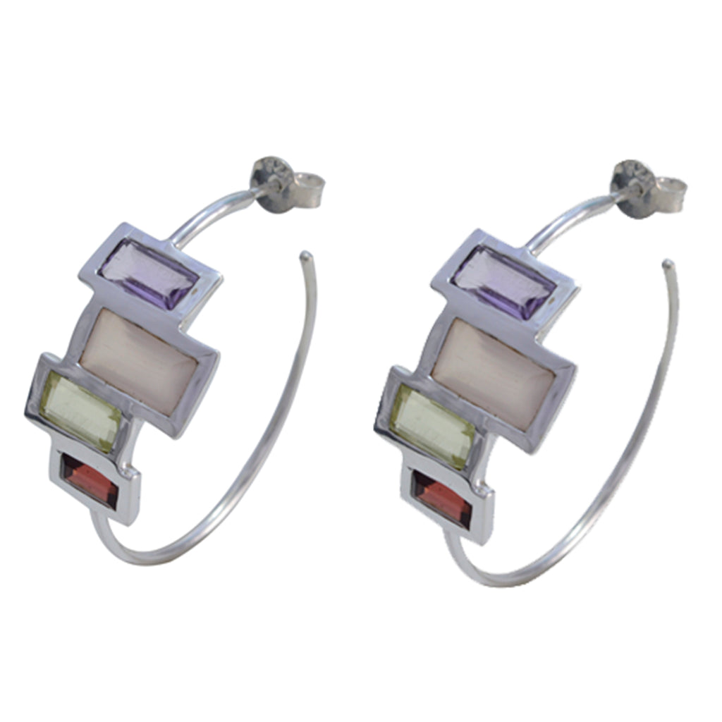 Multi-French-Antonia-multiple-Stud-multicolor-Silver-Earring