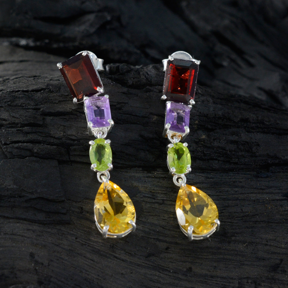 Multi-African-Pilar-quarter-Stud-multicolor-925-Silver-Earring