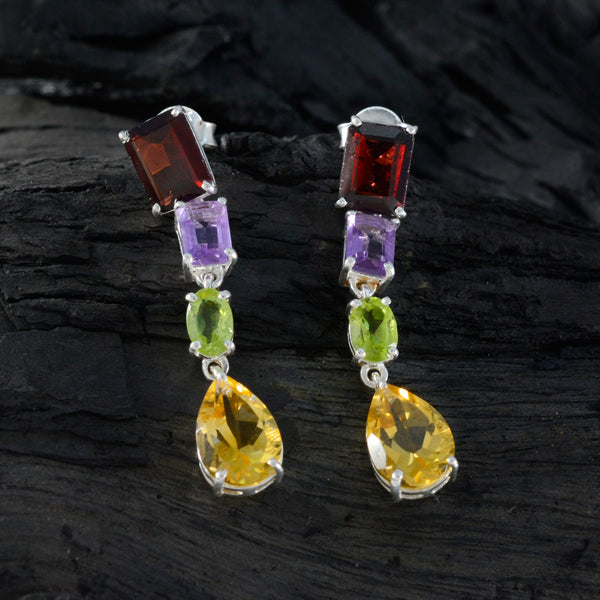 Multi-African-Pilar-quarter-Stud-multicolor-925-Silver-Earring