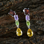 Multi-African-Pilar-quarter-Stud-multicolor-925-Silver-Earring