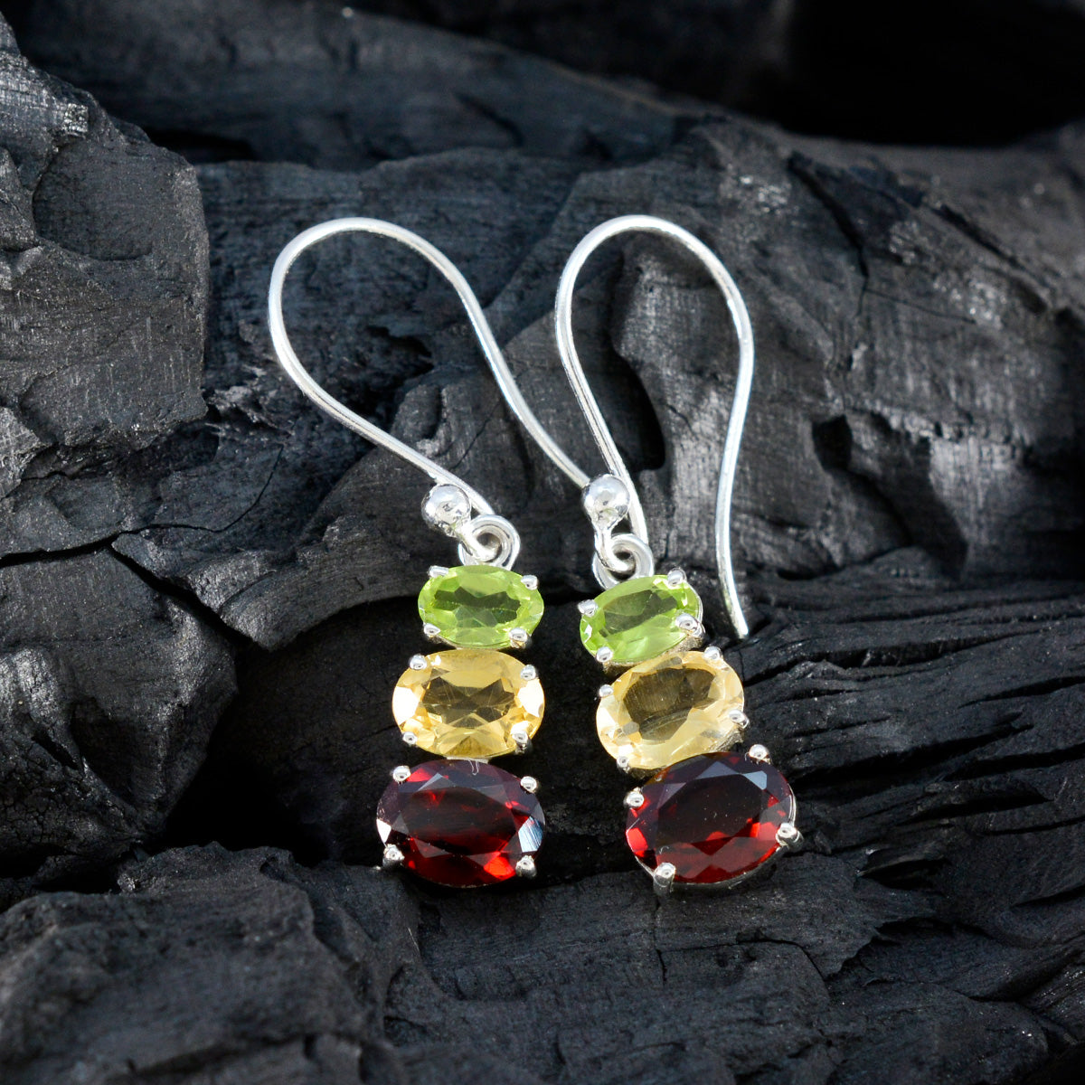 Multi-Italian-Skylar-multiple-Dangle-multicolor-Silver-Earring