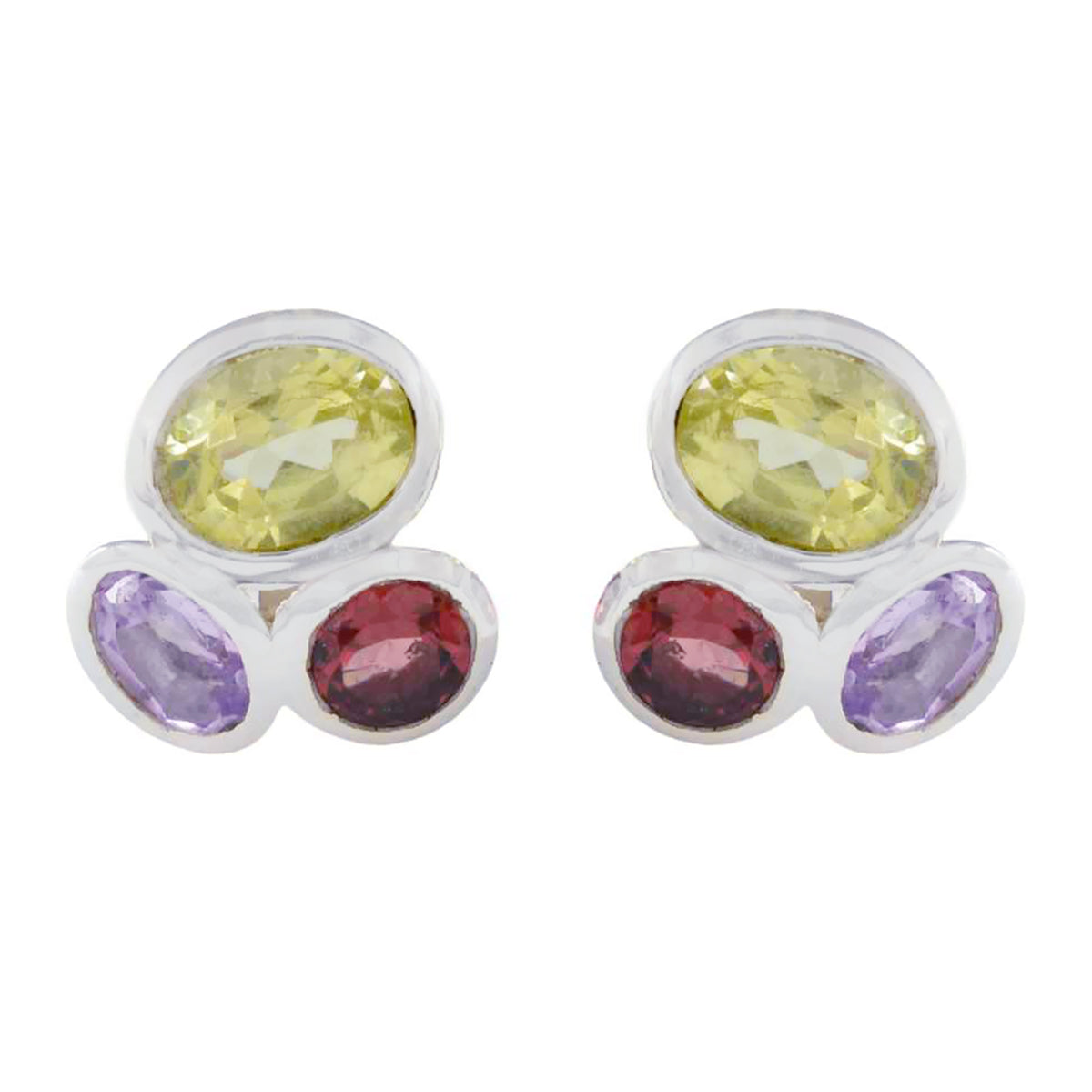 Multi-Middle-Eastern-Isabel-Multiple-Stud-Multicolor-Silber-Ohrring