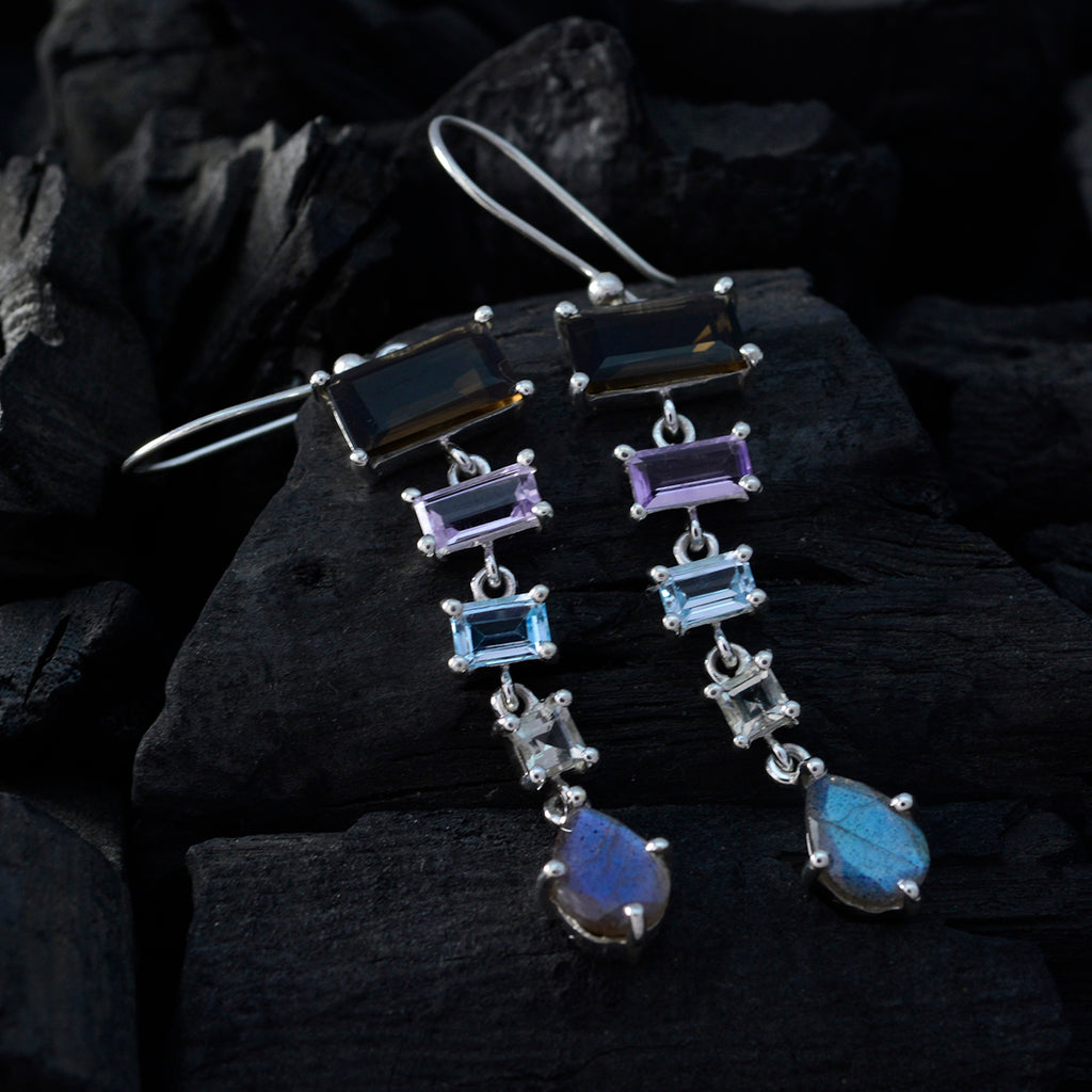 Multi-French-Aria-multiple-Dangle-multicolor-Silver-Earring