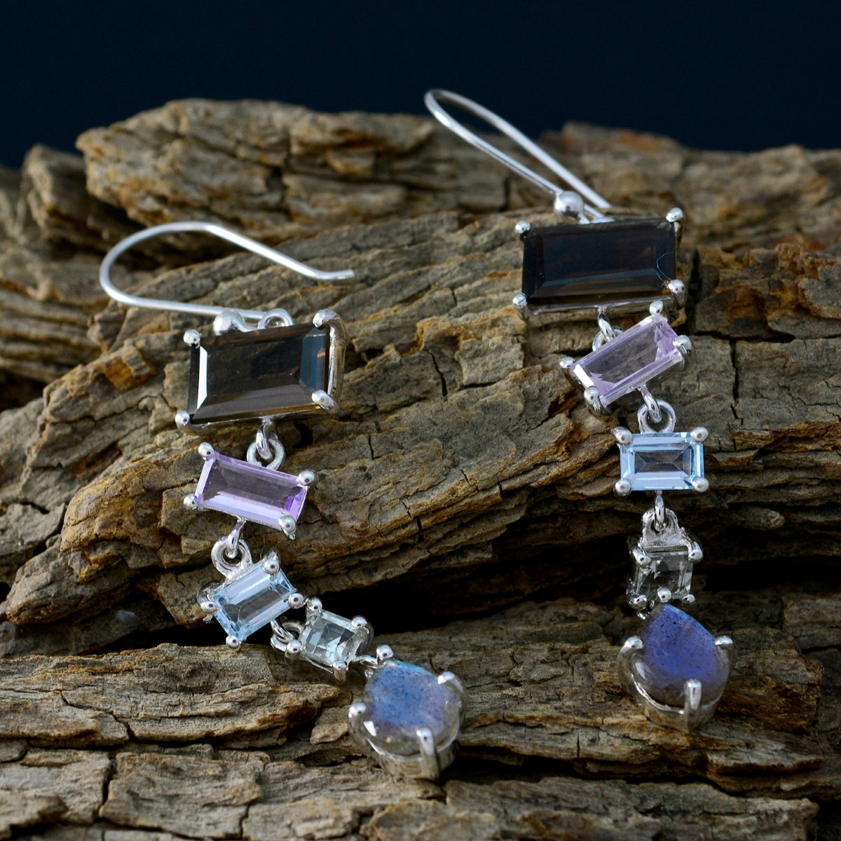 Multi-French-Aria-multiple-Dangle-multicolor-Silver-Earring