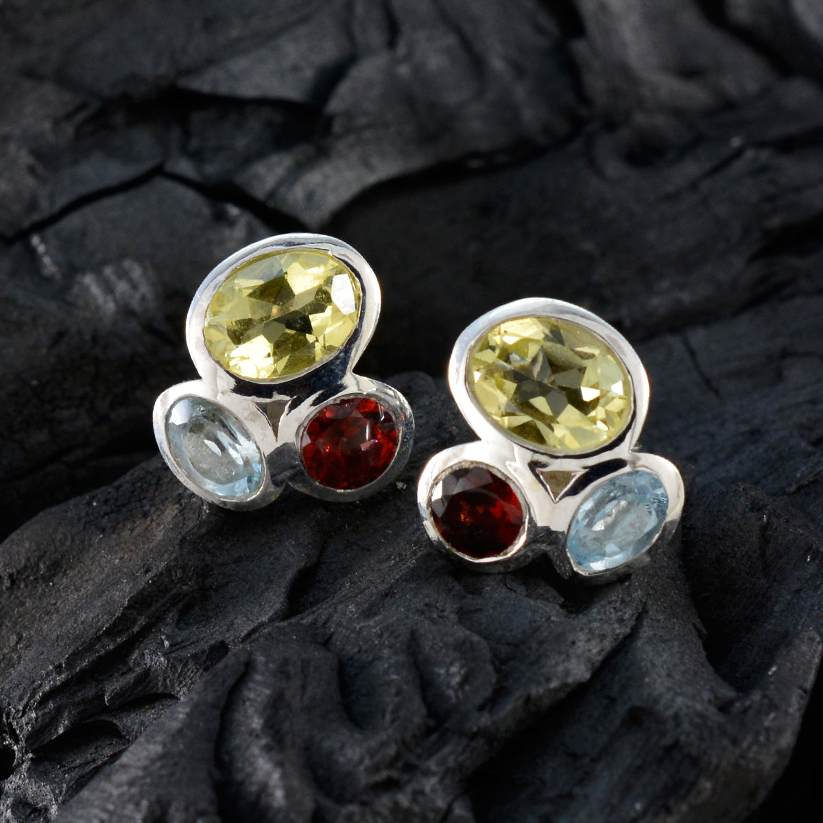 Multi-African-Katarina-multiple-Stud-multicolor-925-Silver-Earring