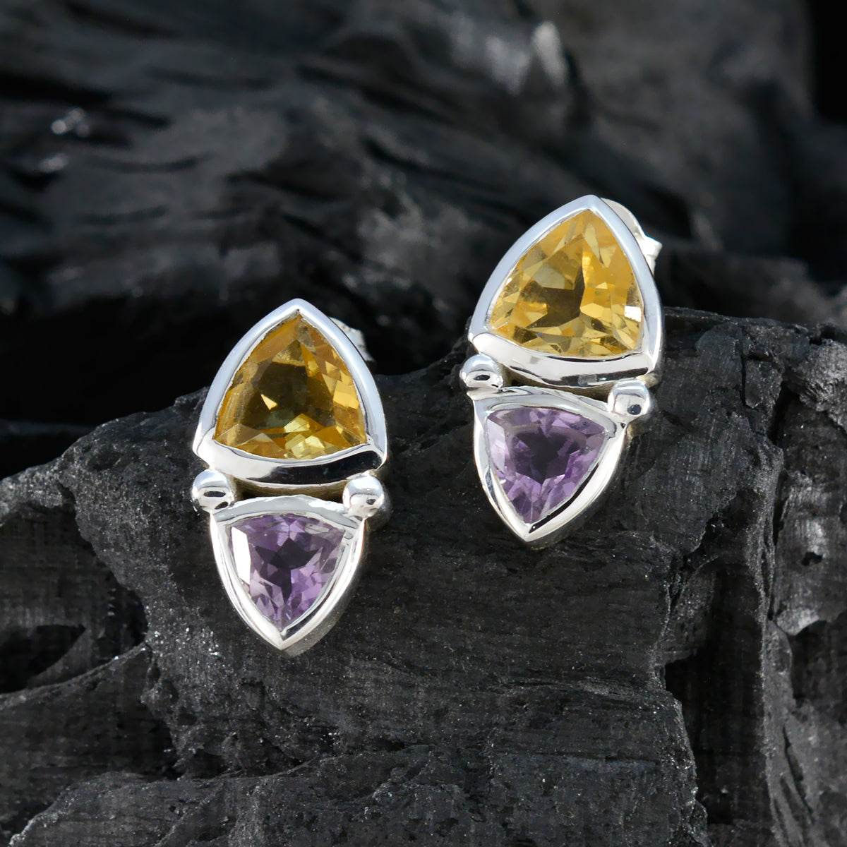 Multi Turkse Aria Toi et Moi Stud veelkleurige 925 Sterling Zilveren Oorbel Secundaire afbeelding