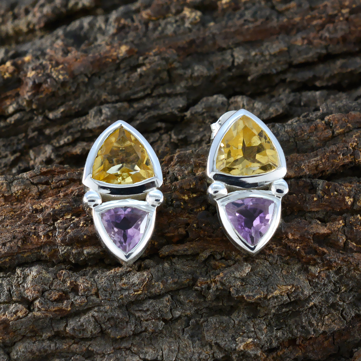 Multi-Turkish-Aria-Toi-et-Moi-Stud-multicolor-925-Sterling-Silver-Earring