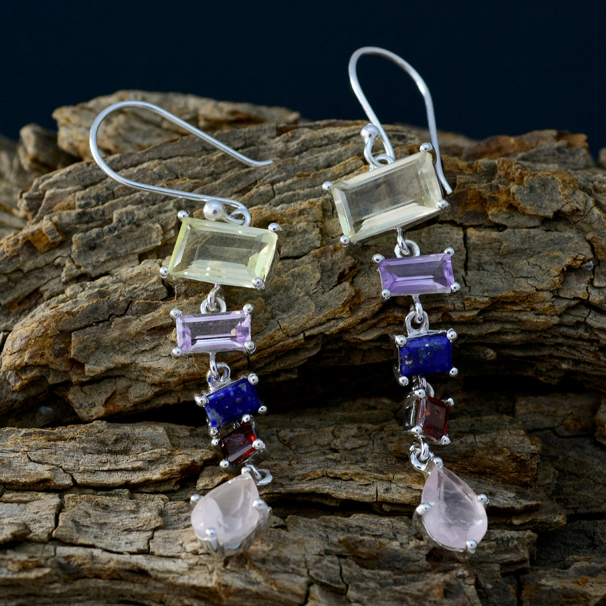 Multi-Moroccan-Kennedy-multiple-Dangle-multicolor-Sterling-Silver-Earring