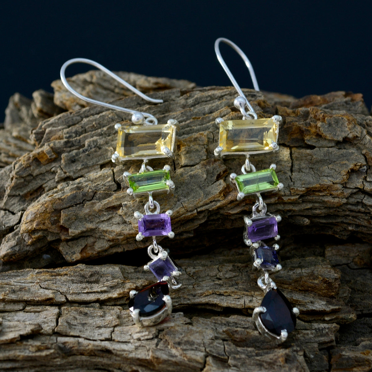 Multi-German-Audrey-multiple-Dangle-multicolor-Sterling-Silver-Earring