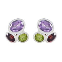 Multi-Moroccan-Nella-multiple-Stud-multicolor-Silver-Earring