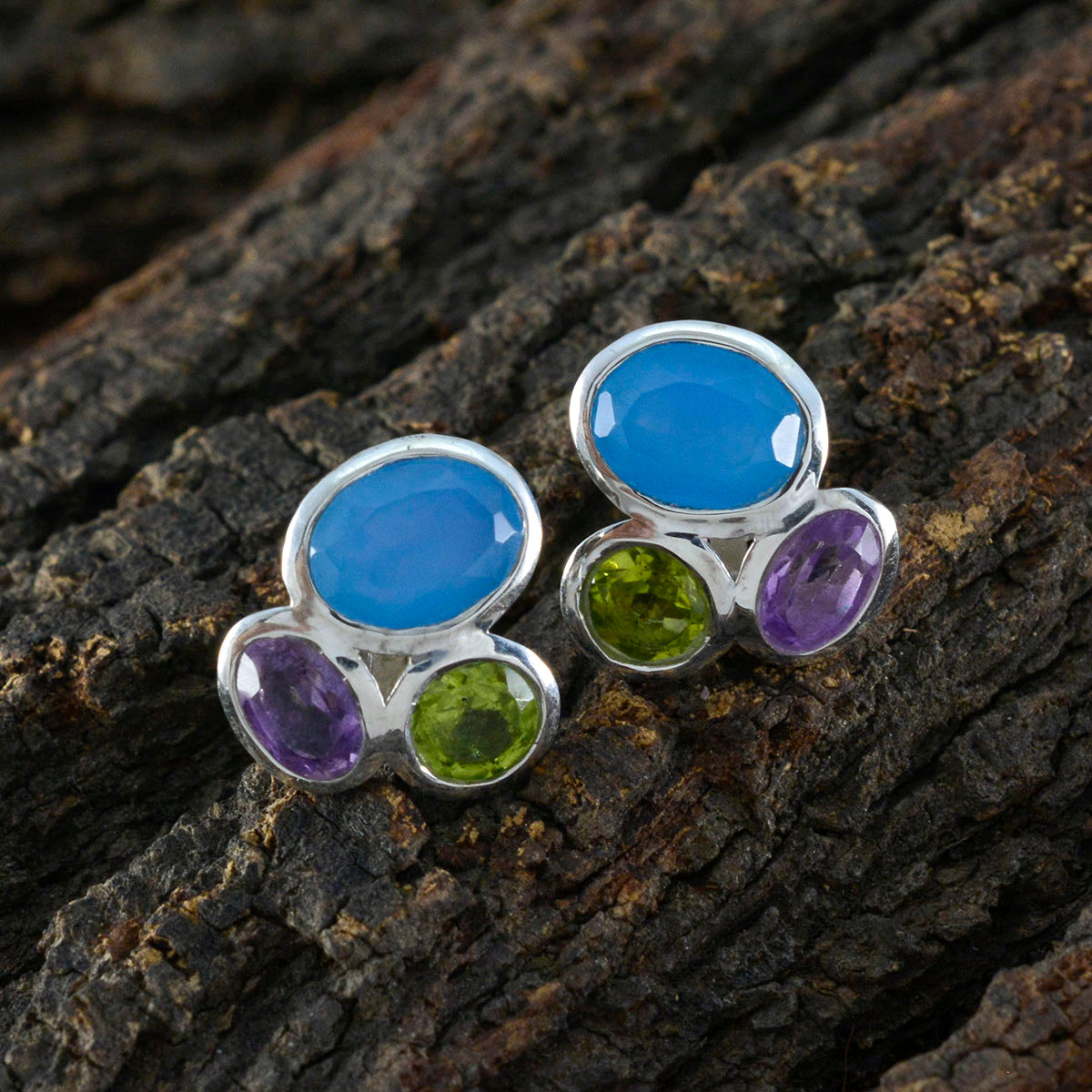 Multi-Turkish-Penelope-multiple-Stud-multicolor-Silver-Earring