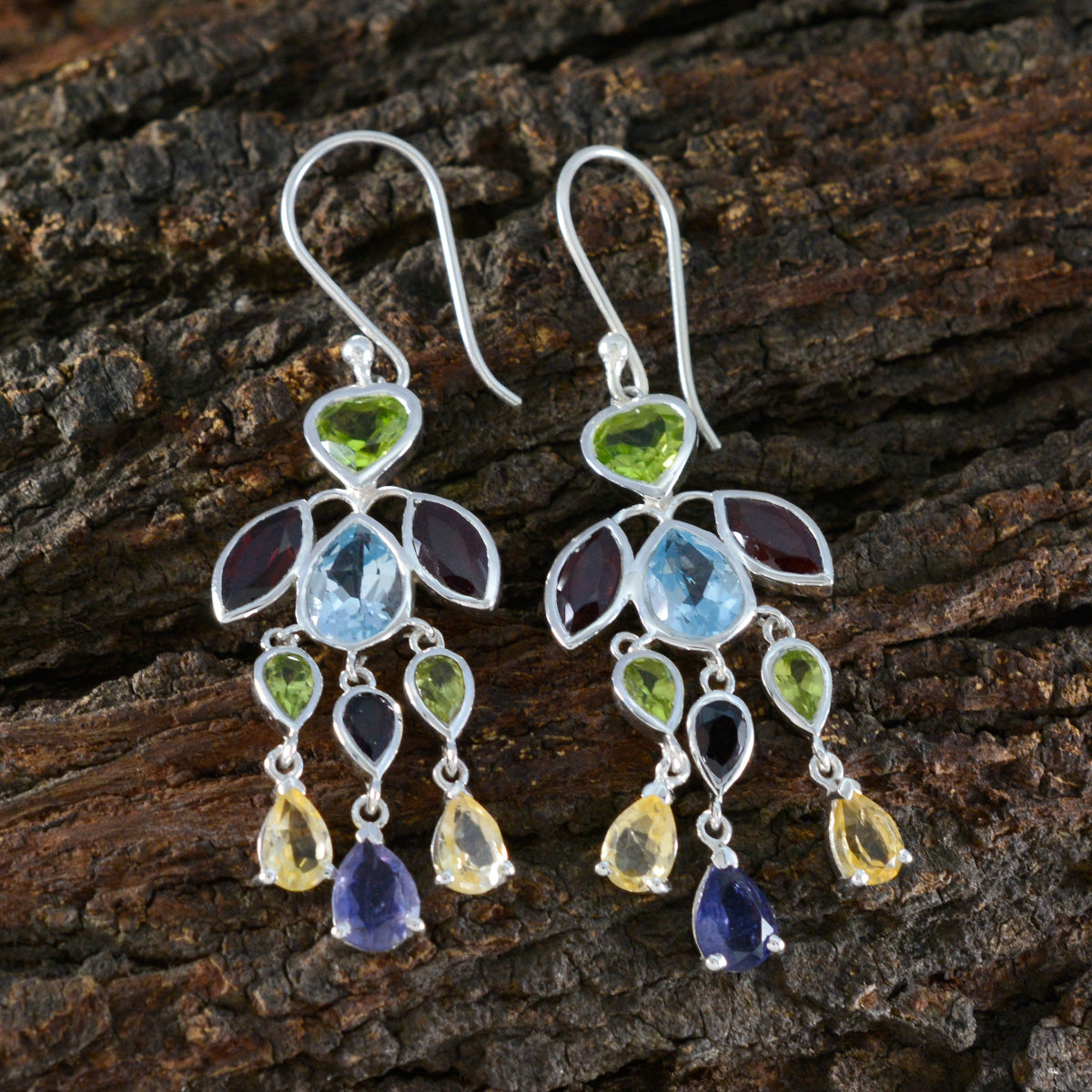 Multi-French-Sakura-multiple-Dangle-multicolor-Sterling-Silver-Earring