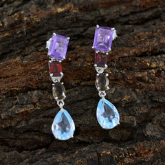 Multi-American-Lourdes-quarter-Stud-multicolor-Silver-Earring