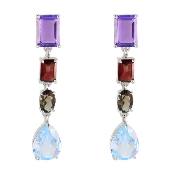 Multi-American-Lourdes-quarter-Stud-multicolor-Silver-Earring