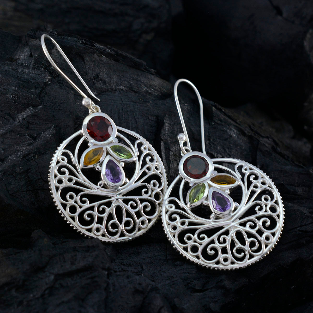 Multi Spanish Katarina quarter Dangle multicolor Silver Earring Secondary image