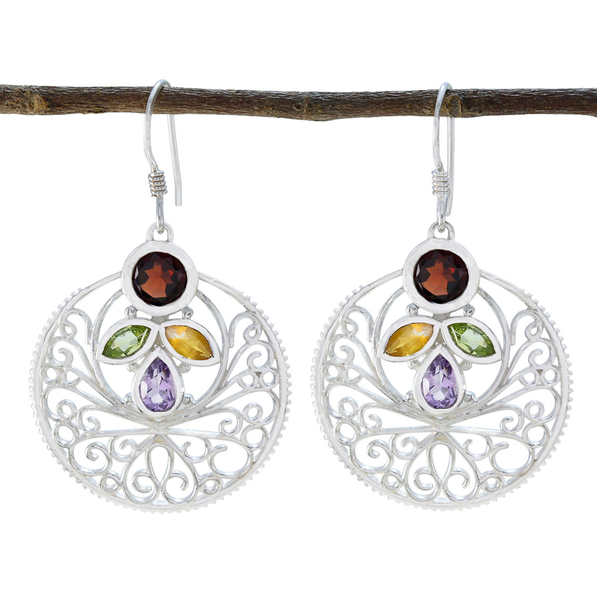Multi-Spanish-Katarina-quarter-Dangle-multicolor-Silver-Earring