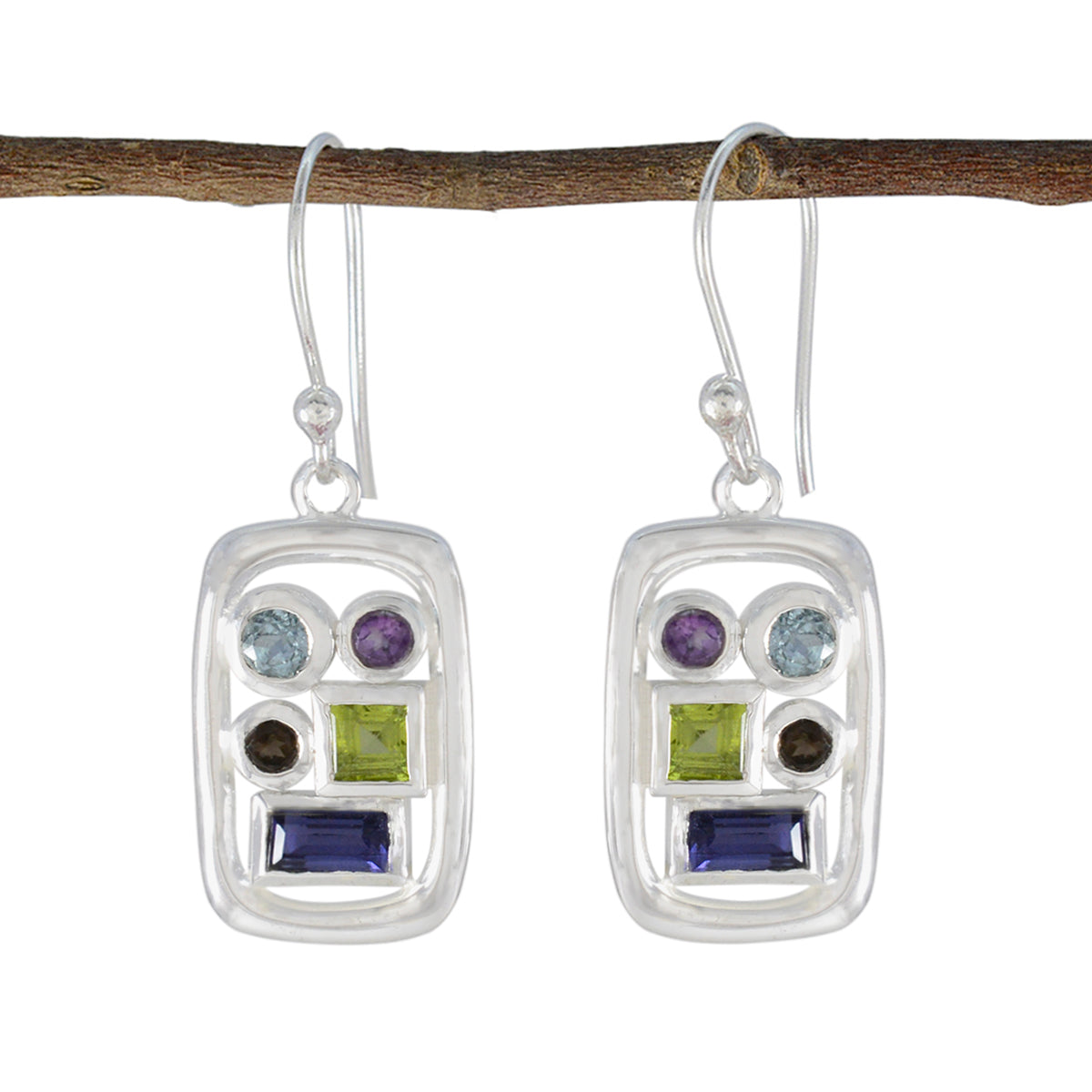 Multi-Russian-Daniela-Penta-Dangle-multicolor-Silver-Earring