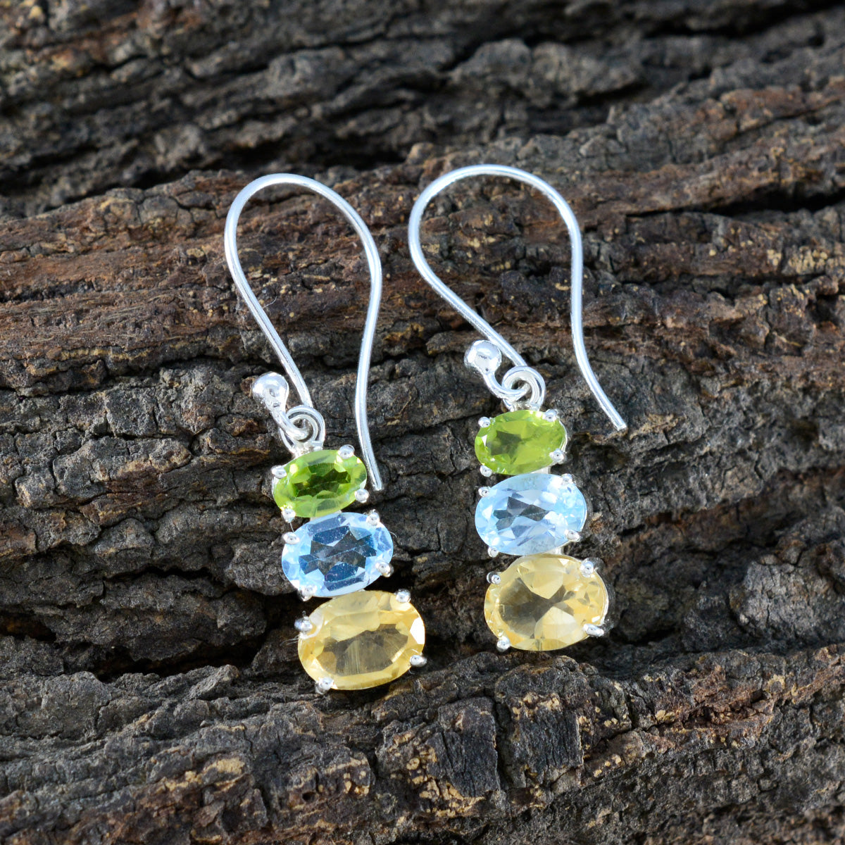 Multi-French-Victoria-multiple-Dangle-multicolor-Sterling-Silver-Earring