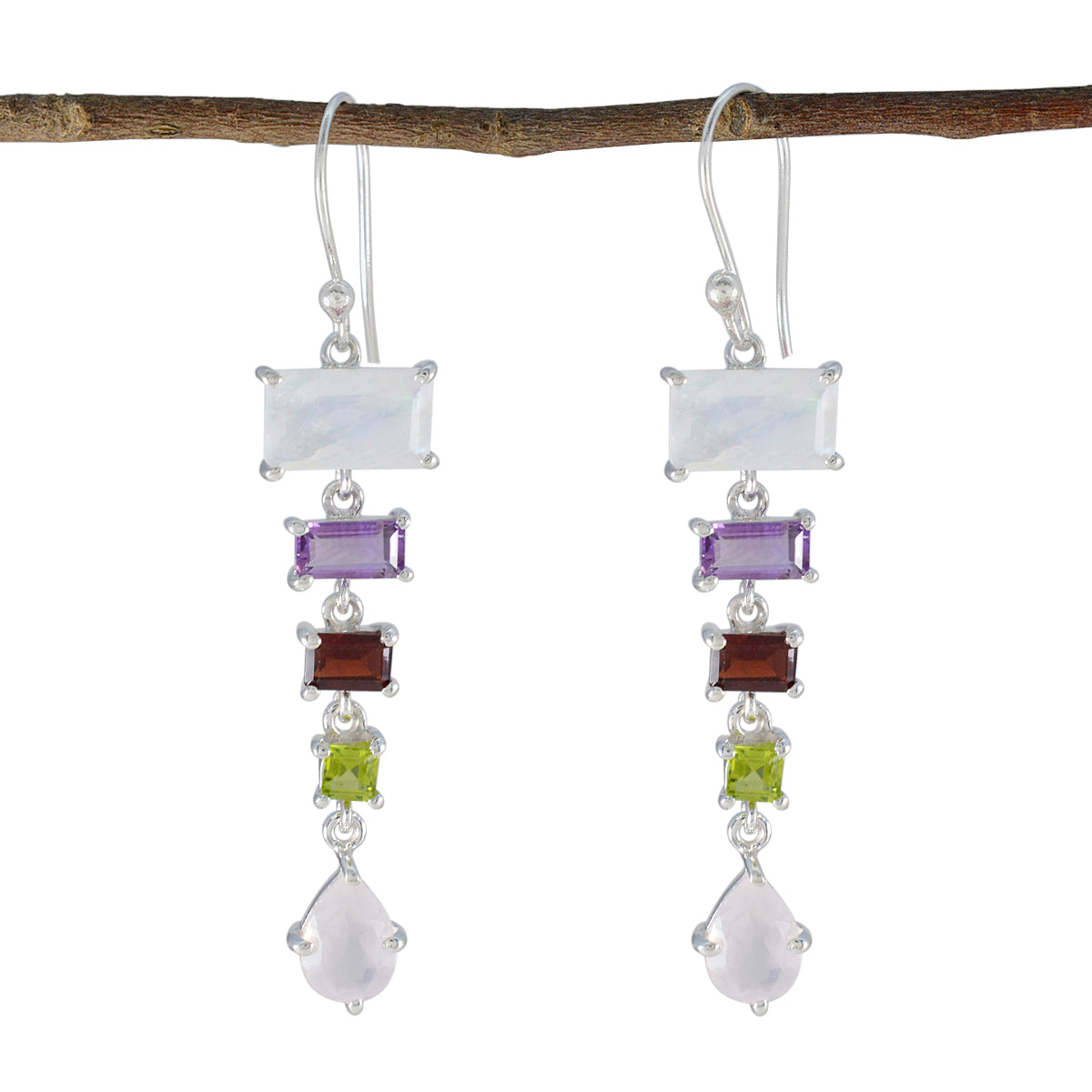Multi-Australian-Savannah-Penta-Dangle-multicolor-Silver-Earring