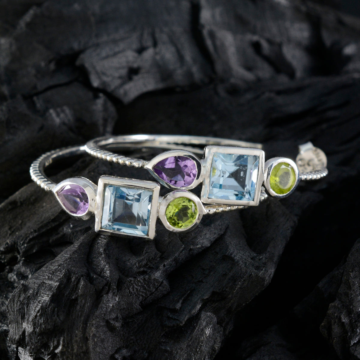 Boucles d'oreilles à tige multicolores en argent sterling 925 avec trilogie Li Lee marocaine Image secondaire du produit