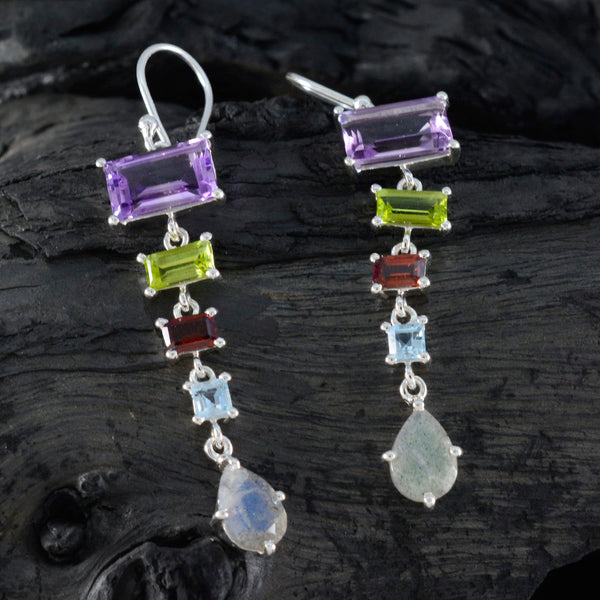Multi-African-Stella-Penta-Dangle-multicolor-Silver-Earring